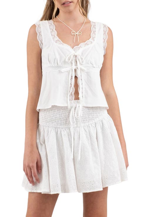 Lace Trim Tie Front Tank Top
