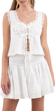 Blu Pepper Lace Trim Tie Front Tank Top