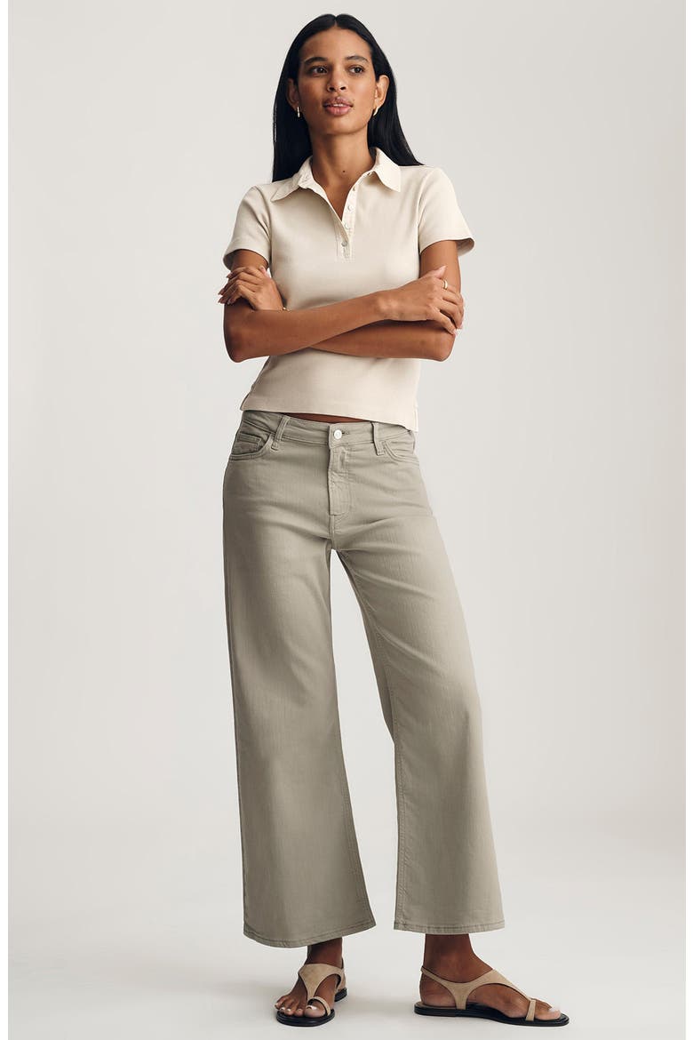 Crop Stretch Cotton Rib Polo T-Shirt, Alternate, color, OYSTER GRAY
