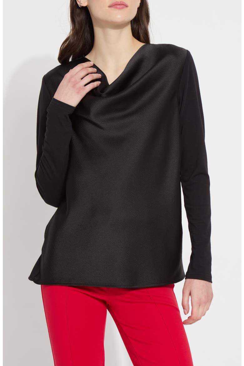 Ingrid Cowl Neck Mix Media Top, Alternate, color, BLACK