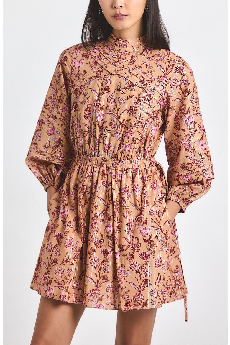Marisol Metallic Long Sleeve Minidress, Main, color, CAMEL MULTI