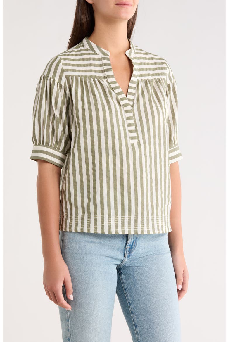 Catana Stripe Split Neck Top, Alternate, color, GREEN WHITE