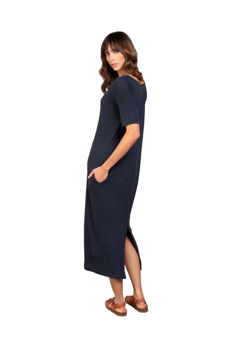 Linen Blend Midi Dress, Alternate, color, NAVY
