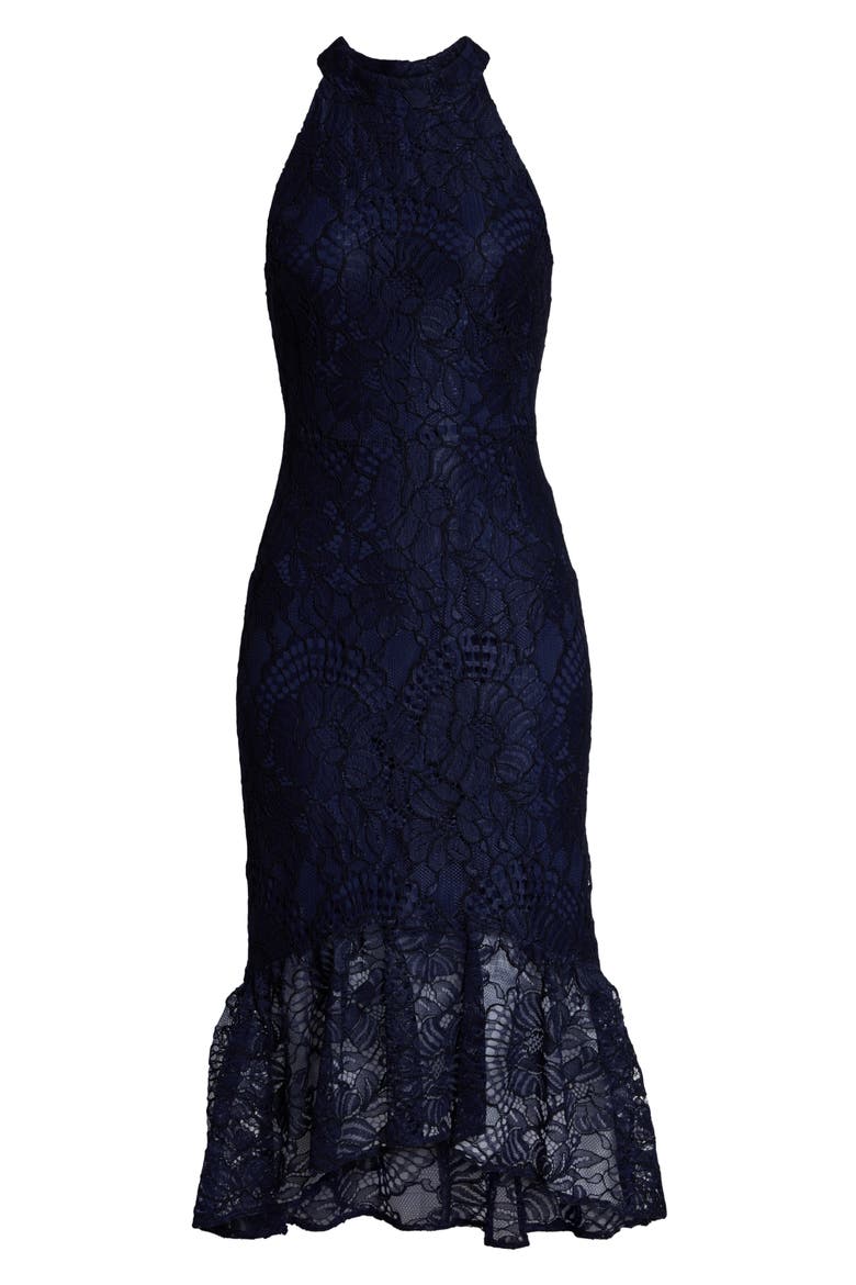 Lace Halter High/Low Dress, Alternate, color, NAVY