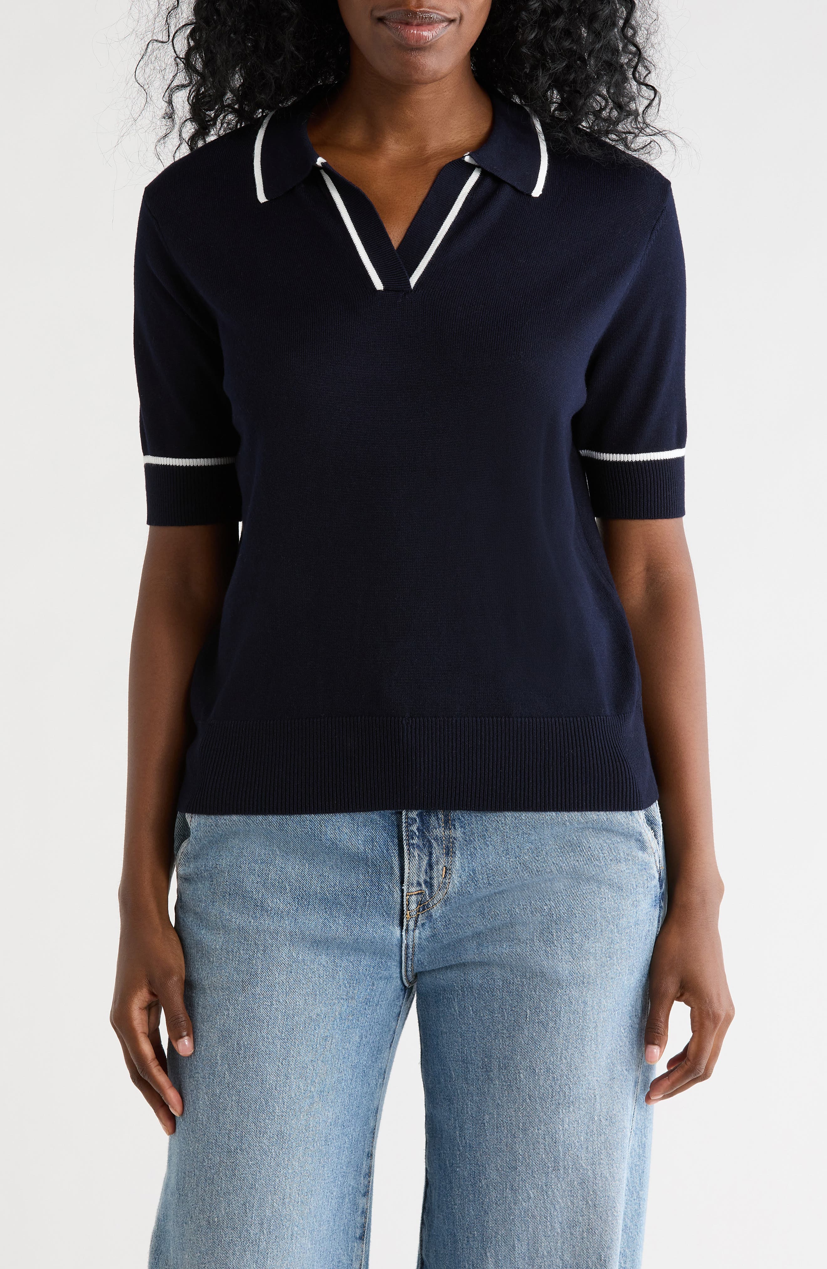 Tipped Johnny Collar Polo Sweater - image 3