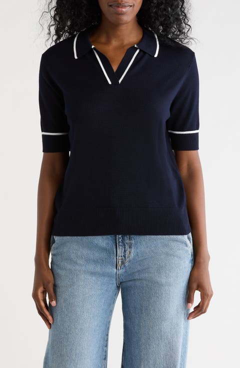 Tipped Johnny Collar Polo Sweater