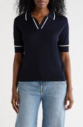 T Tahari Tipped Johnny Collar Polo Sweater