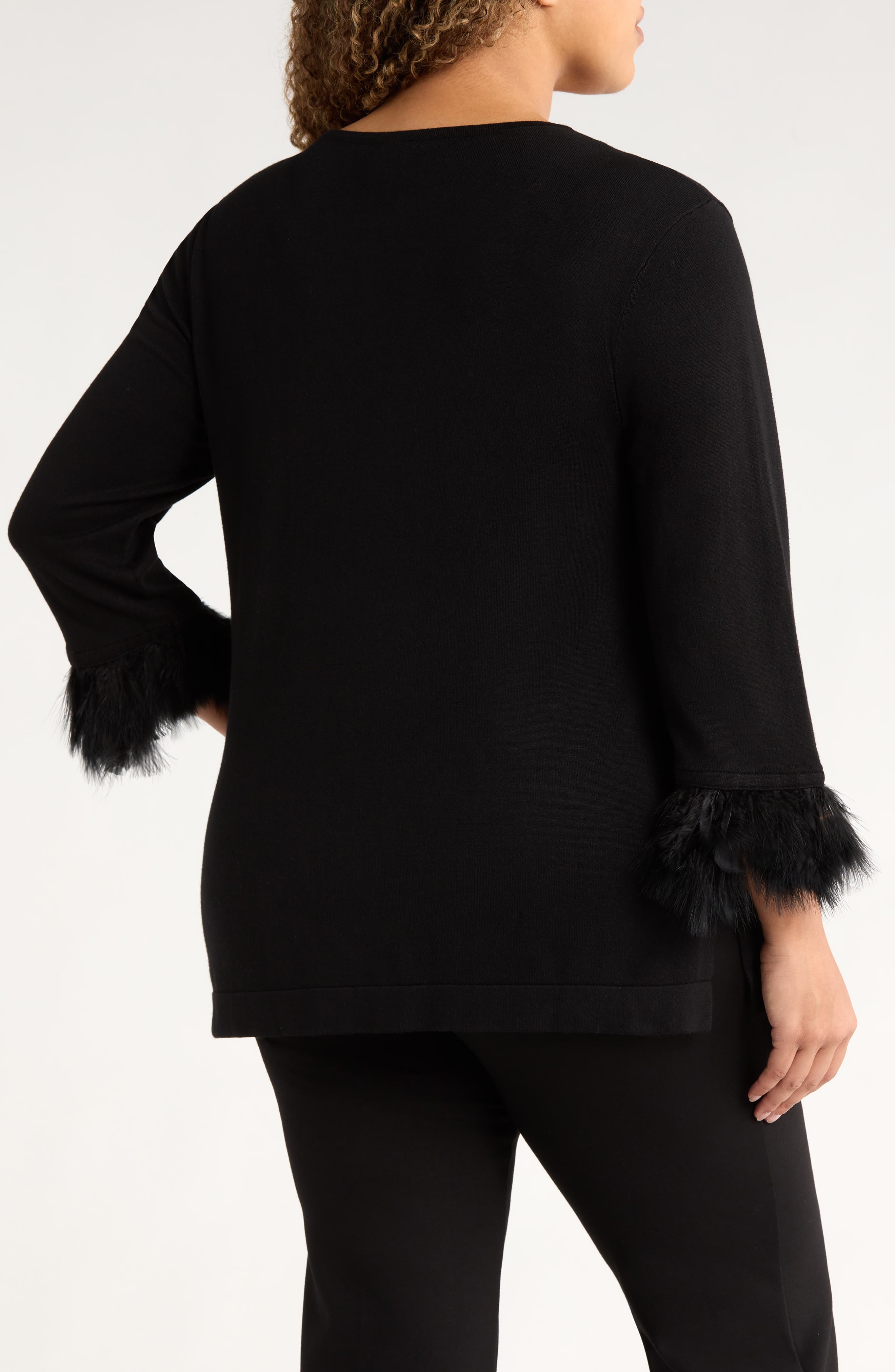 Feather Cuff Long Sleeve Knit Top - image 2