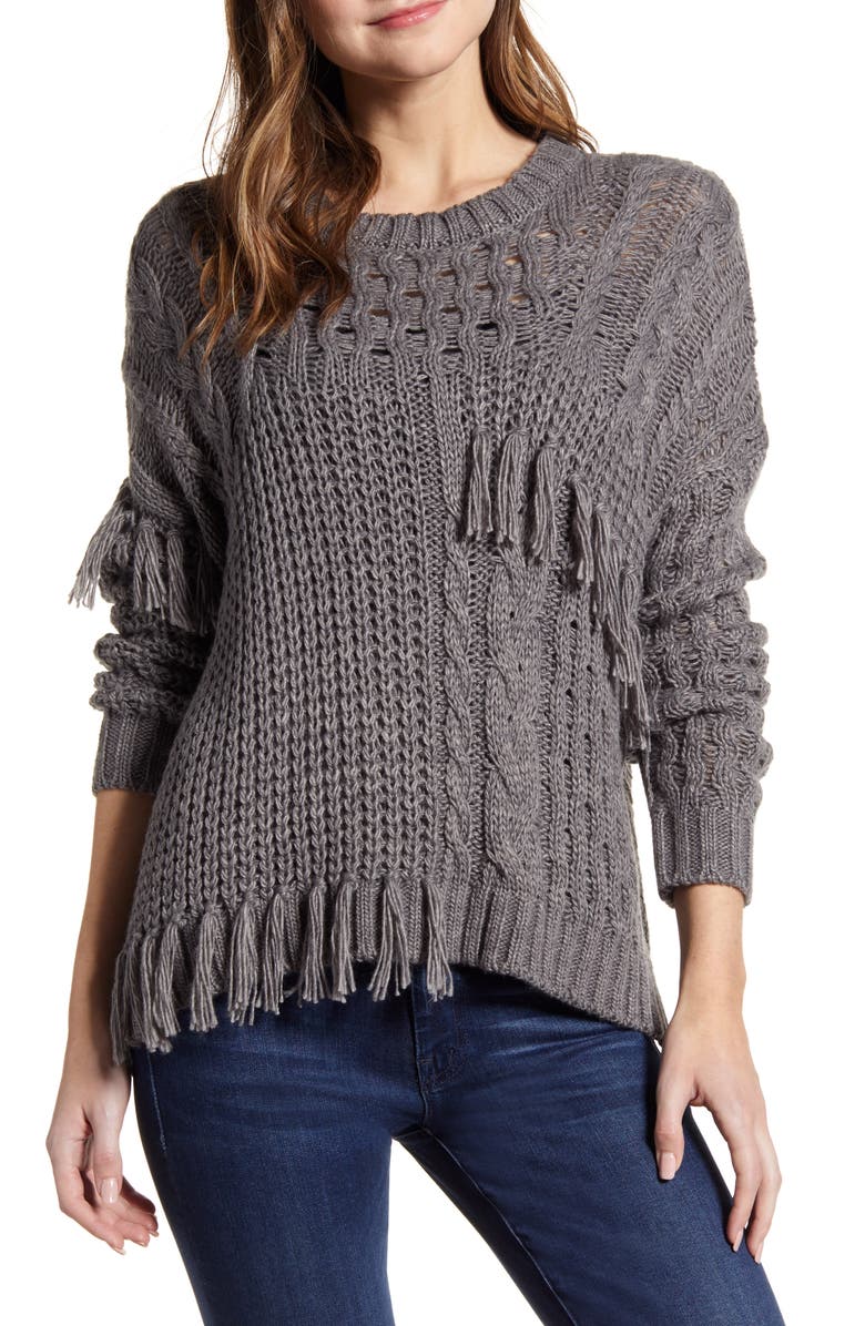 cupcakes and cashmere Romy Asymmetrical Cable Knit Sweater, Main, color, 