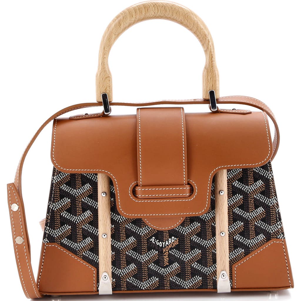 Pre-owned Goyard Goyard Structured Saigon Top Handle Bag Coated Canvas With Leather Mini In Brown