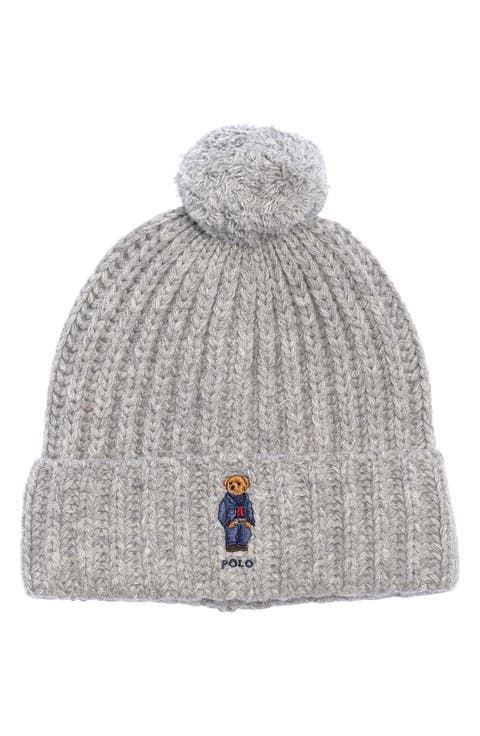 Denim Bear Pompom Beanie