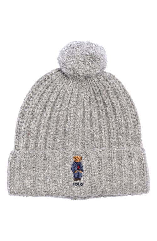 Polo Ralph Lauren Ralph Lauren Pom Pom Denim Bear Beanie In Gray
