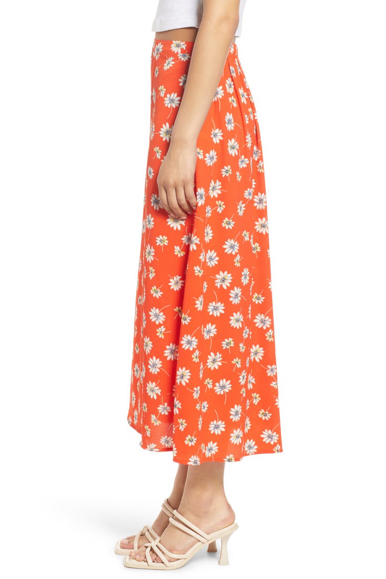 Saga Recycled Polyester Blend Midi Skirt, Alternate, color, CHERRY TOMATO AOP