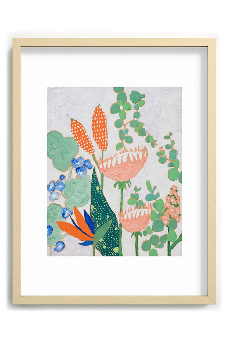 Protea & Birds of Paradise Framed Art Print, Main, color, GREEN