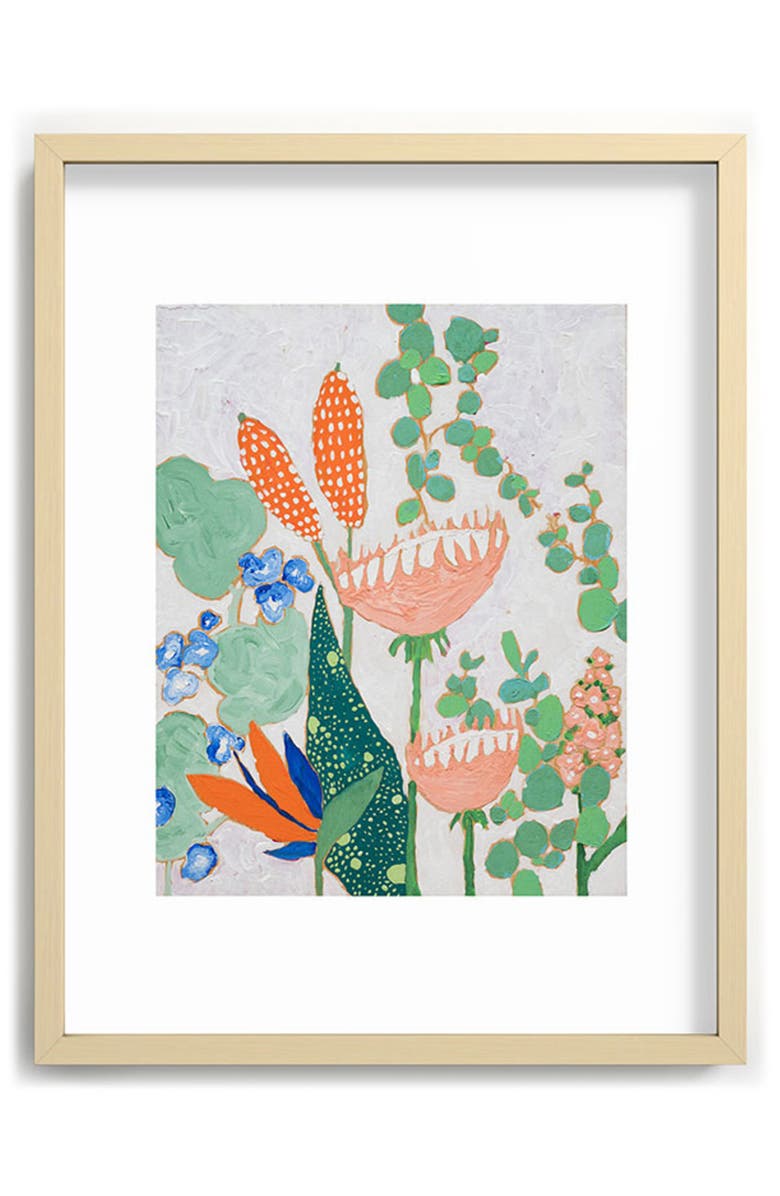 Deny Designs Protea & Birds of Paradise Framed Art Print, Main, color, Green