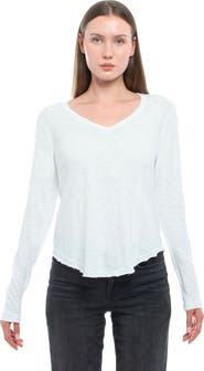 WILT Clothing Long Sleeve V-Neck With Raw Hem Shirttail