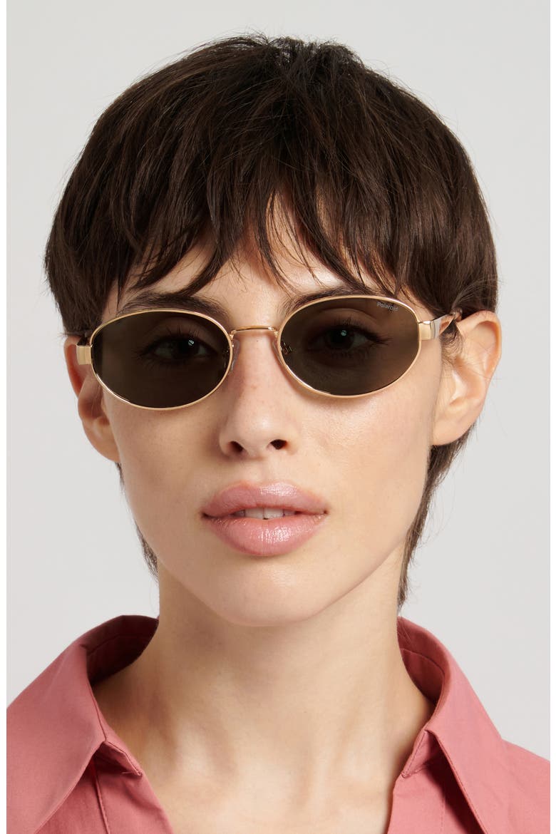 55mm Polarized Oval Sunglasses, Alternate, color, GOLD PINK/ PINK PZ