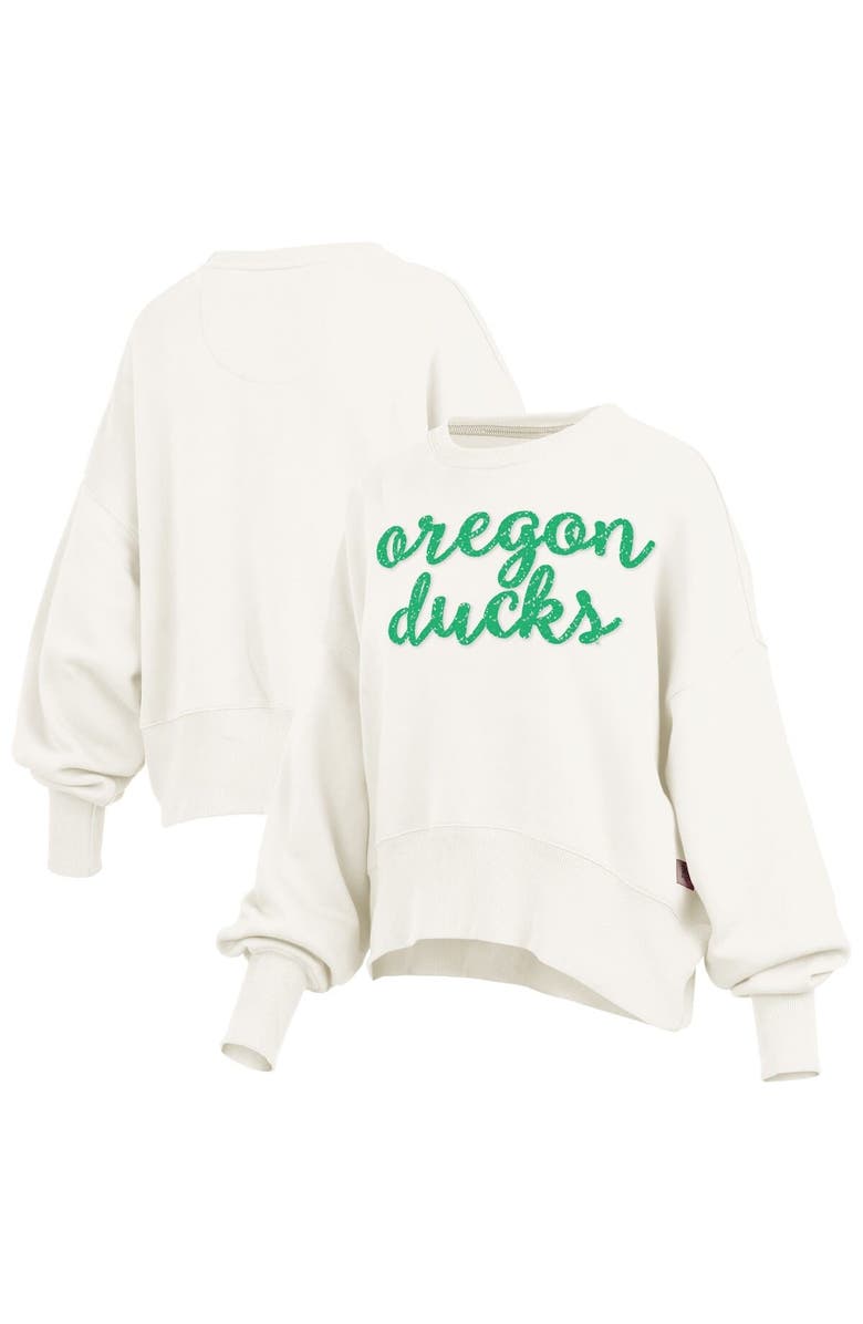 PRESSBOX Women's Pressbox Cream Oregon Ducks Oversized Chelsea Waist Length Pullover Sweatshirt, Main, color, Cream