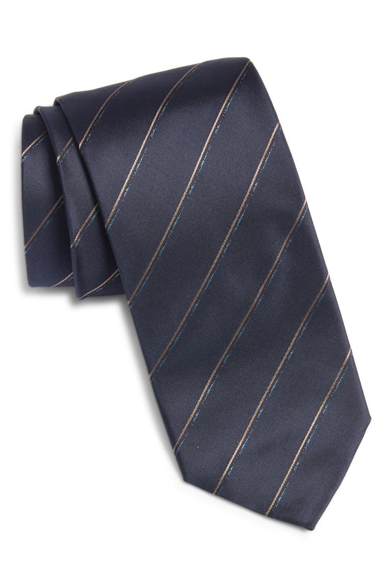 Stripe Silk Tie, Main, color, NAVY