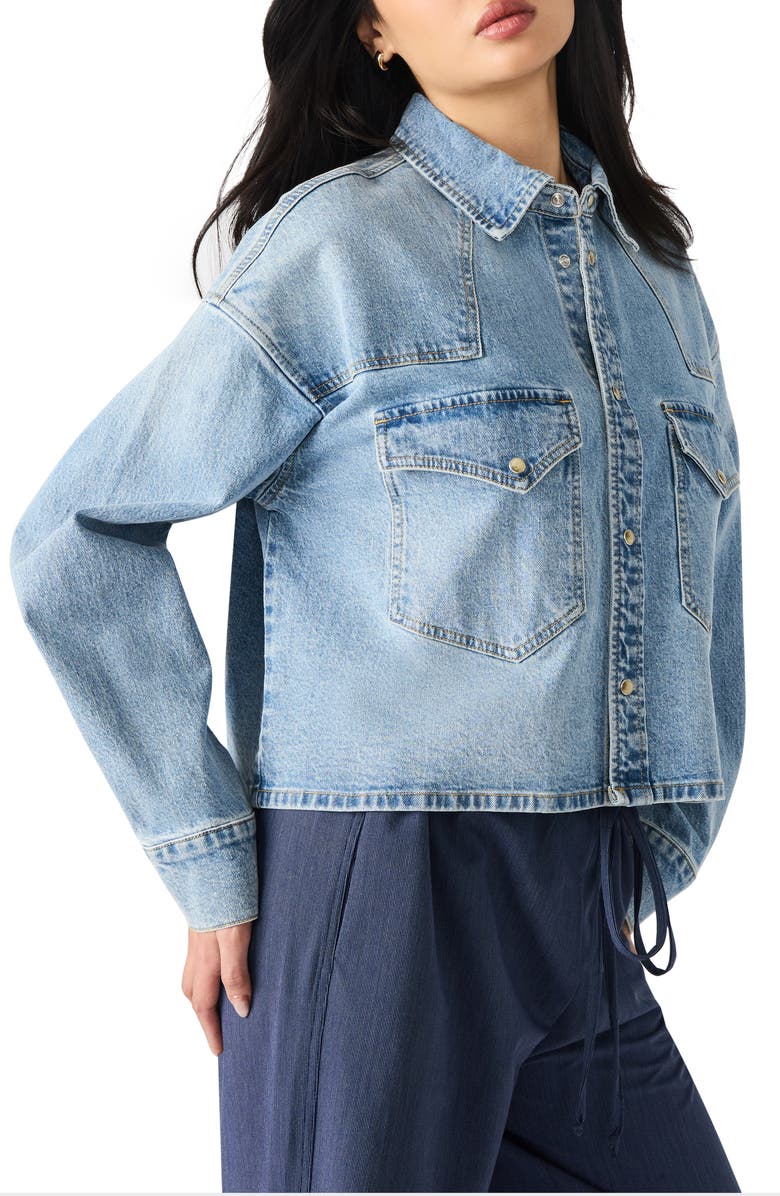 Steve Madden Rafi Denim Crop Shirt, Alternate, color, Forever Blue