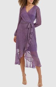 Kensie Long Sleeve Shimmer Knit Midi Dress