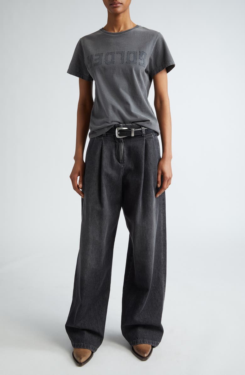 Golden Goose Distressed Cotton Logo Tee, Alternate, color, Anthracite