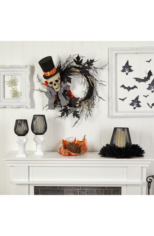 Nearly Natural Halloween Dapper Skeleton Wreath In Black