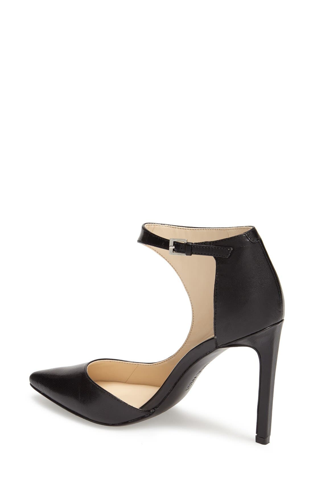 'Teecup' Half D'Orsay Pump, Alternate, color, BLACK LEATHER
