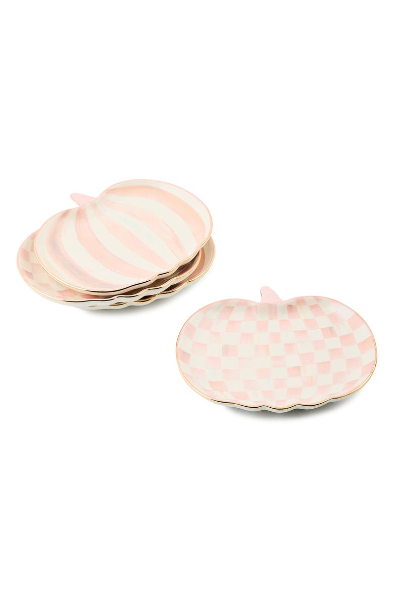 MACKENZIE CHILDS Set of 4 Rosy Check Pumpkin Dessert Plates, Alternate, color, 