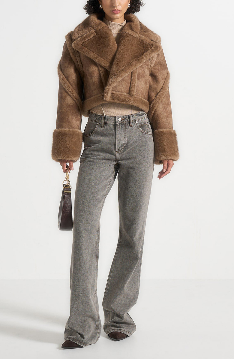 Manière De Voir Kena Vintage Leather & Plush 2-in-1 Gilet Jacket, Alternate, color, Taupe