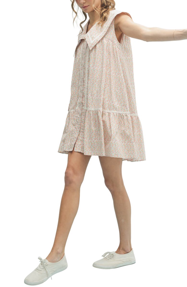 WISHLIST Floral Sailor Collar Minidress, Alternate, color, Peach/ White
