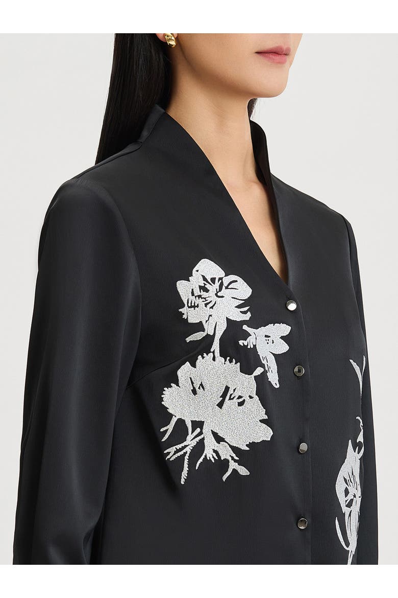 Embroidered Crepe de Chine Blouse, Alternate, color, Black/New Ivory