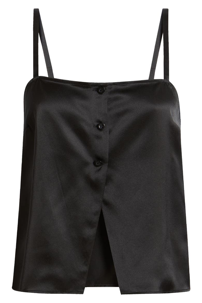 Split Front Crop Silk Camisole, Alternate, color, BLACK