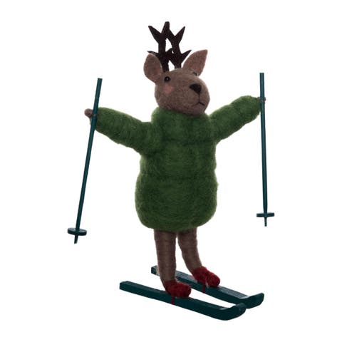Happy Deer On Skis Figurine