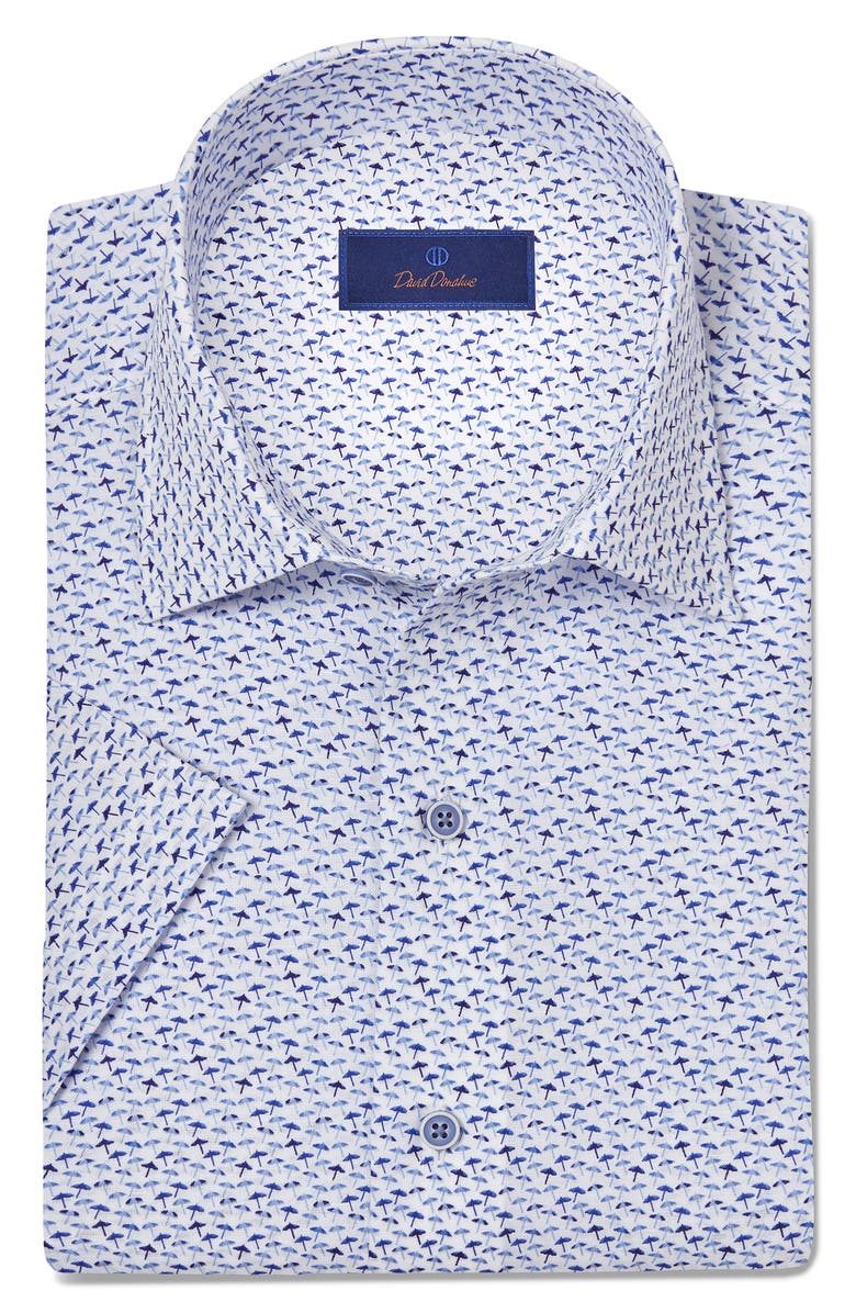 David Donahue Print Short Sleeve Sport Shirt, Alternate, color, White/ Blue
