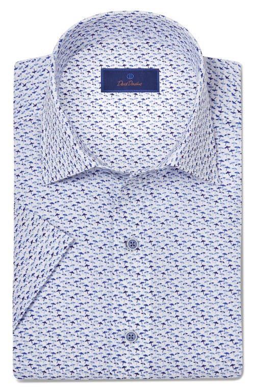 David Donahue Print Short Sleeve Sport Shirt In Blue