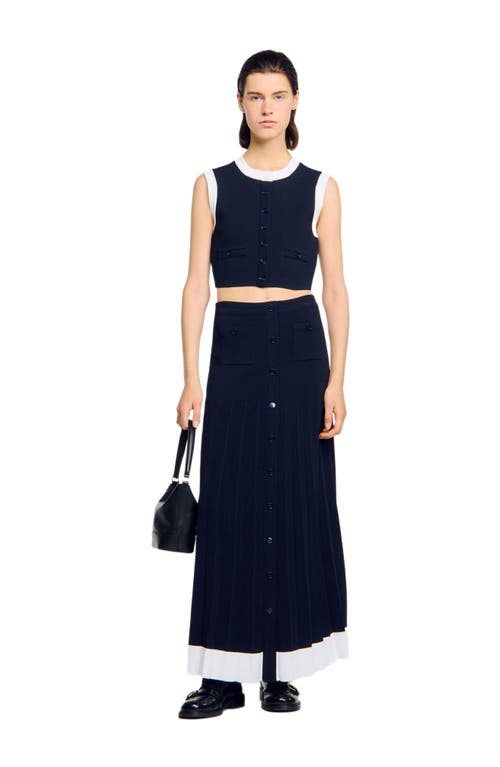 Sandro Two-tone Cropped Cardigan In Blue