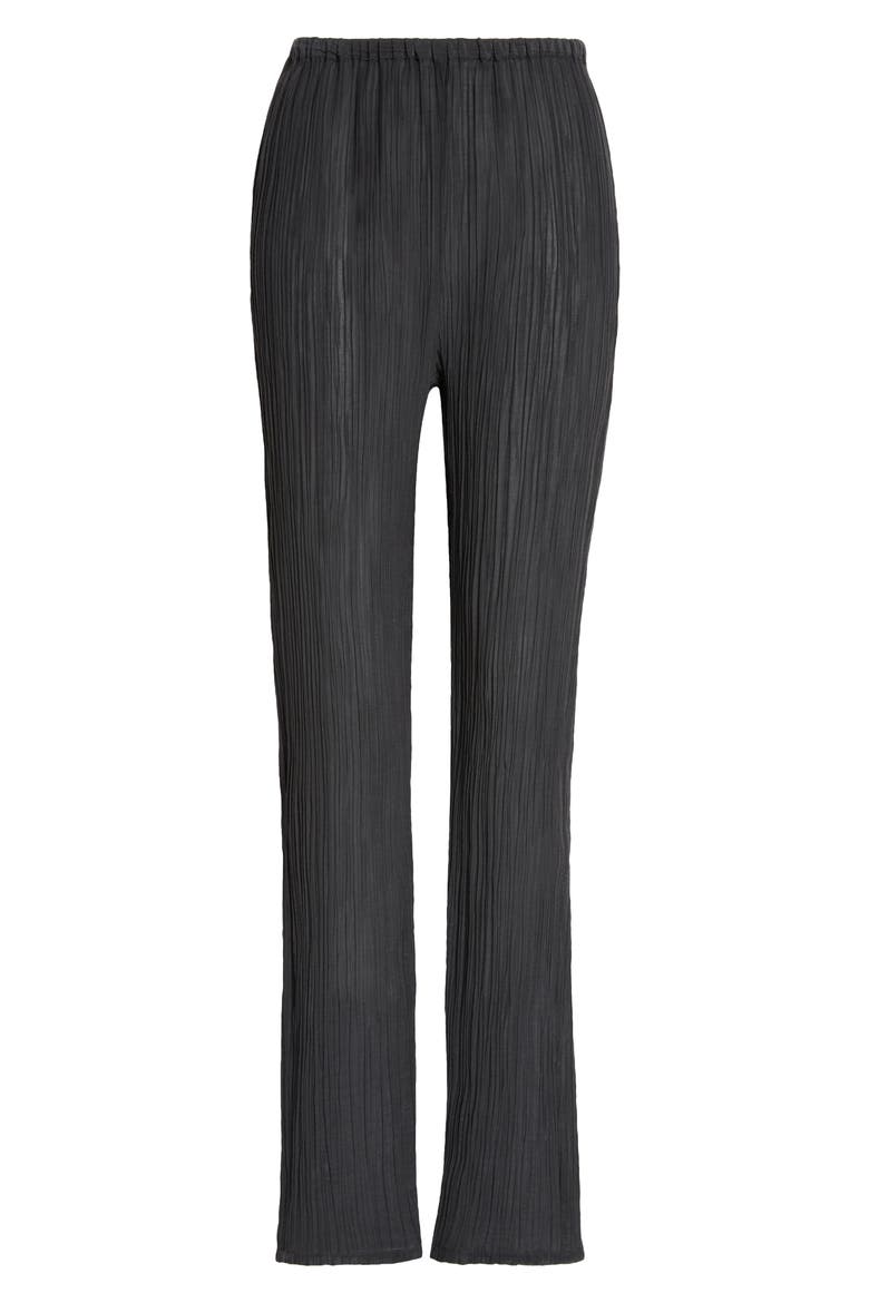 Parchment Pleated Cotton & Silk Pants, Alternate, color, BLACK