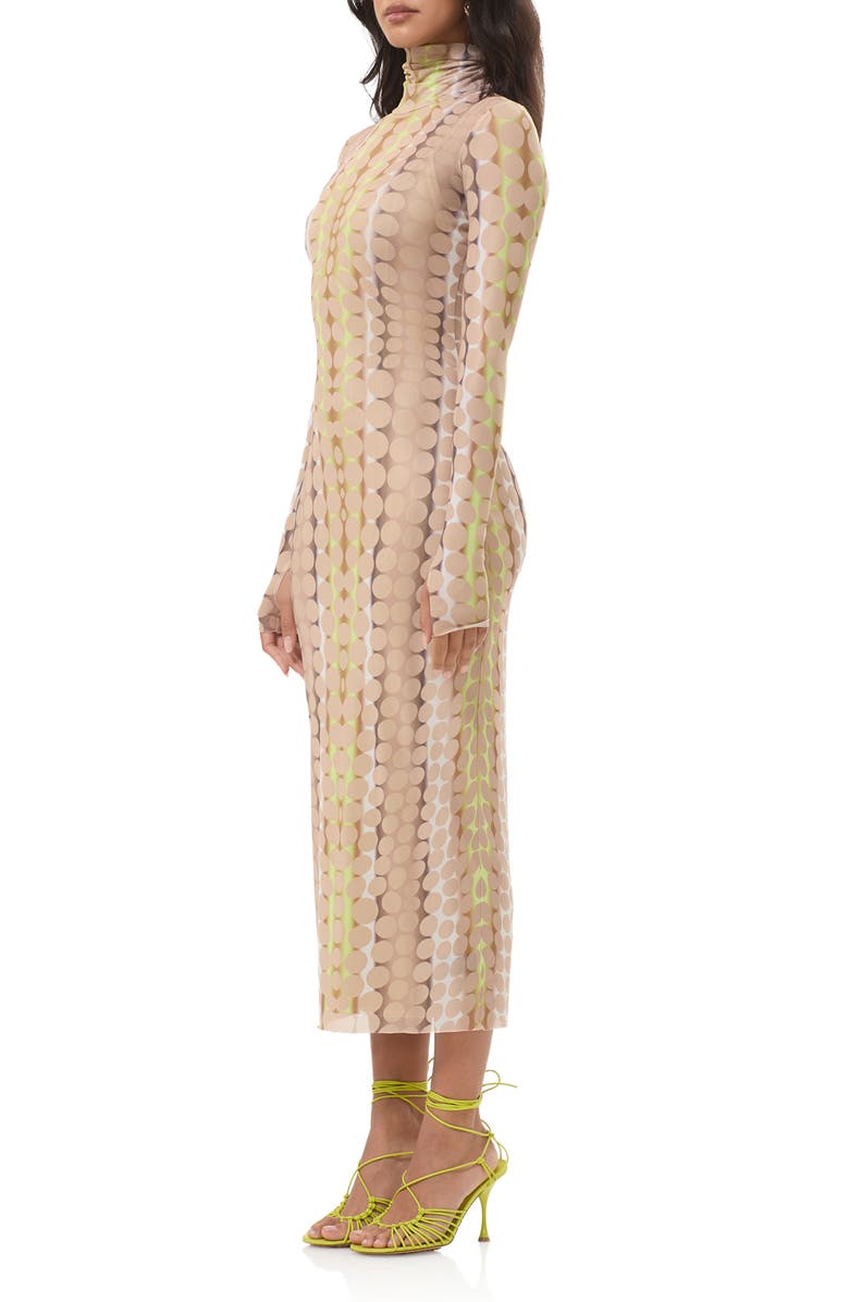 AFRM Shailene Turtleneck Long Sleeve Mesh Midi Dress, Alternate, color, Tonal Dot