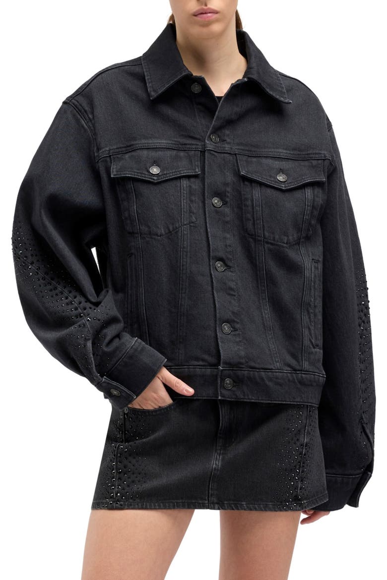 Embellished Twisted Seam Denim Jacket, Main, color, THUNDER STORM