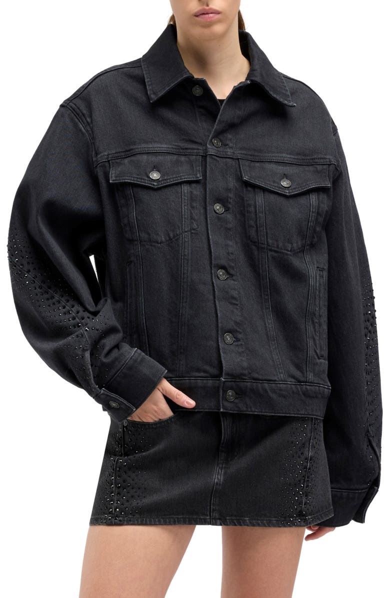 7 For All Mankind Embellished Twisted Seam Denim Jacket, Main, color, Thunder Storm