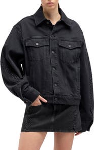 7 For All Mankind Embellished Twisted Seam Denim Jacket