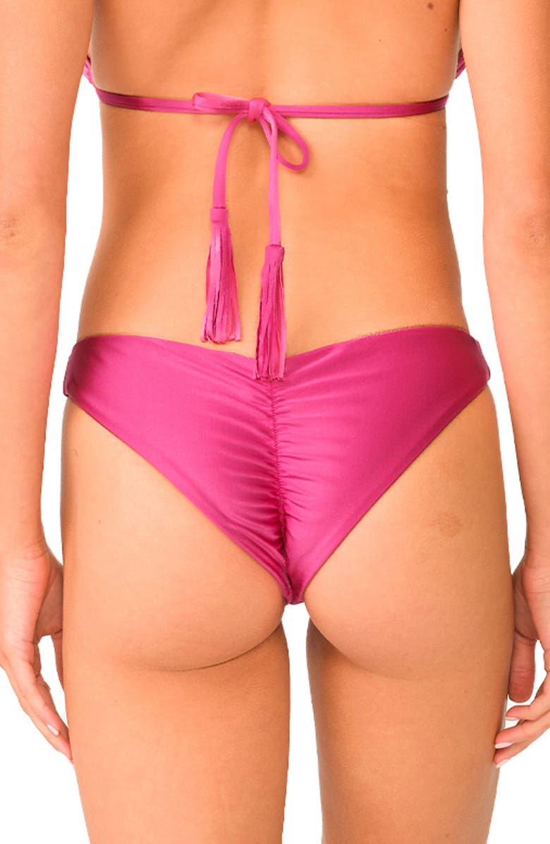 PQ SWIM Ruched Bikini Bottoms, Alternate, color, Cosmo Pink