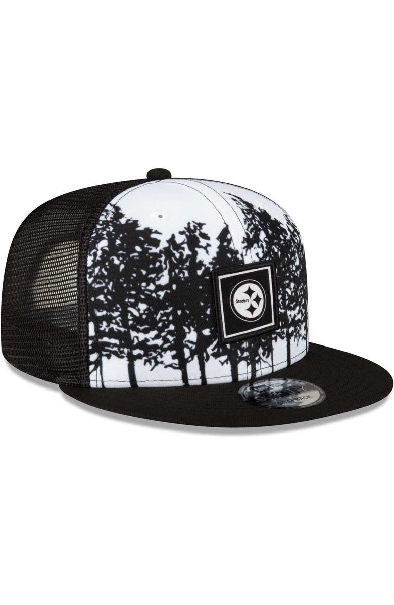 New Era Men's New Era White/Black Pittsburgh Steelers Landscape Trucker 9FIFTY Snapback Hat, Alternate, color, 