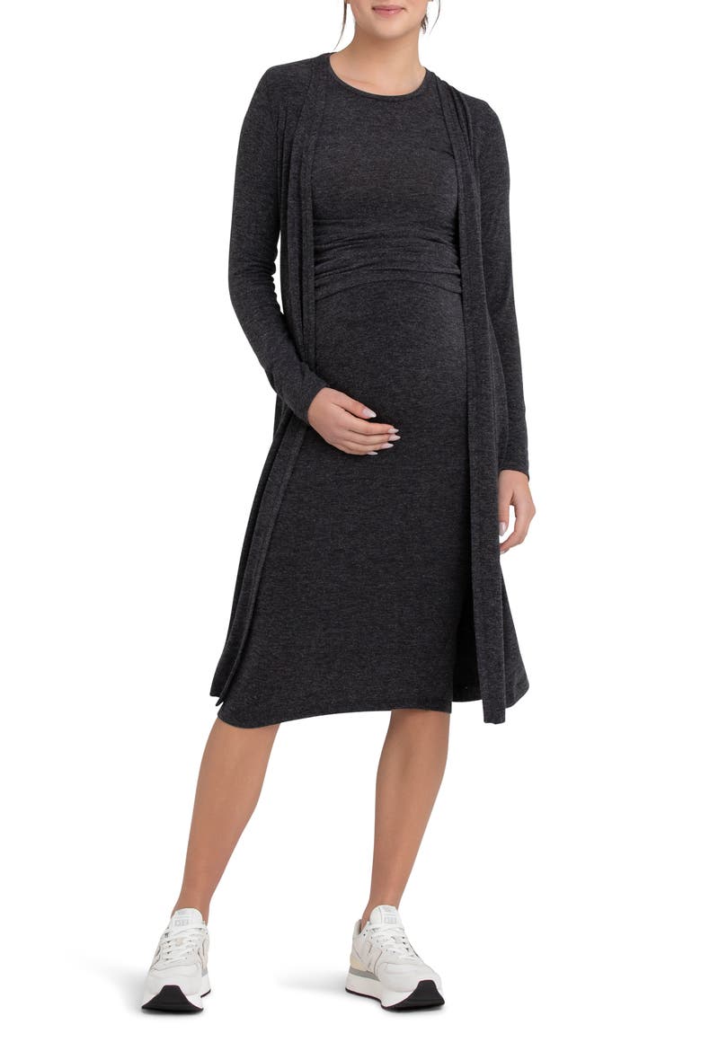 Nina Longline Maternity Cardigan, Main, color, DARK CHARCOAL