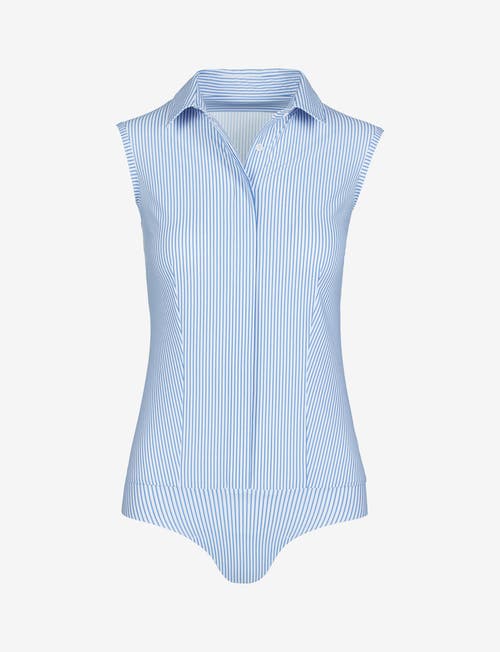 Commando Classic Printed Sleeveless Button Down Bodysuit In Blue/white Stripe