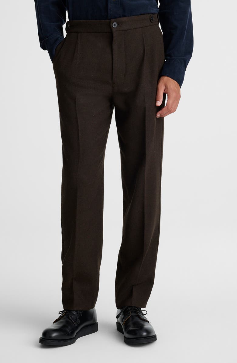 Madewell Officer Pleated Straight Leg Wool Blend Pants, Main, color, Chocolate