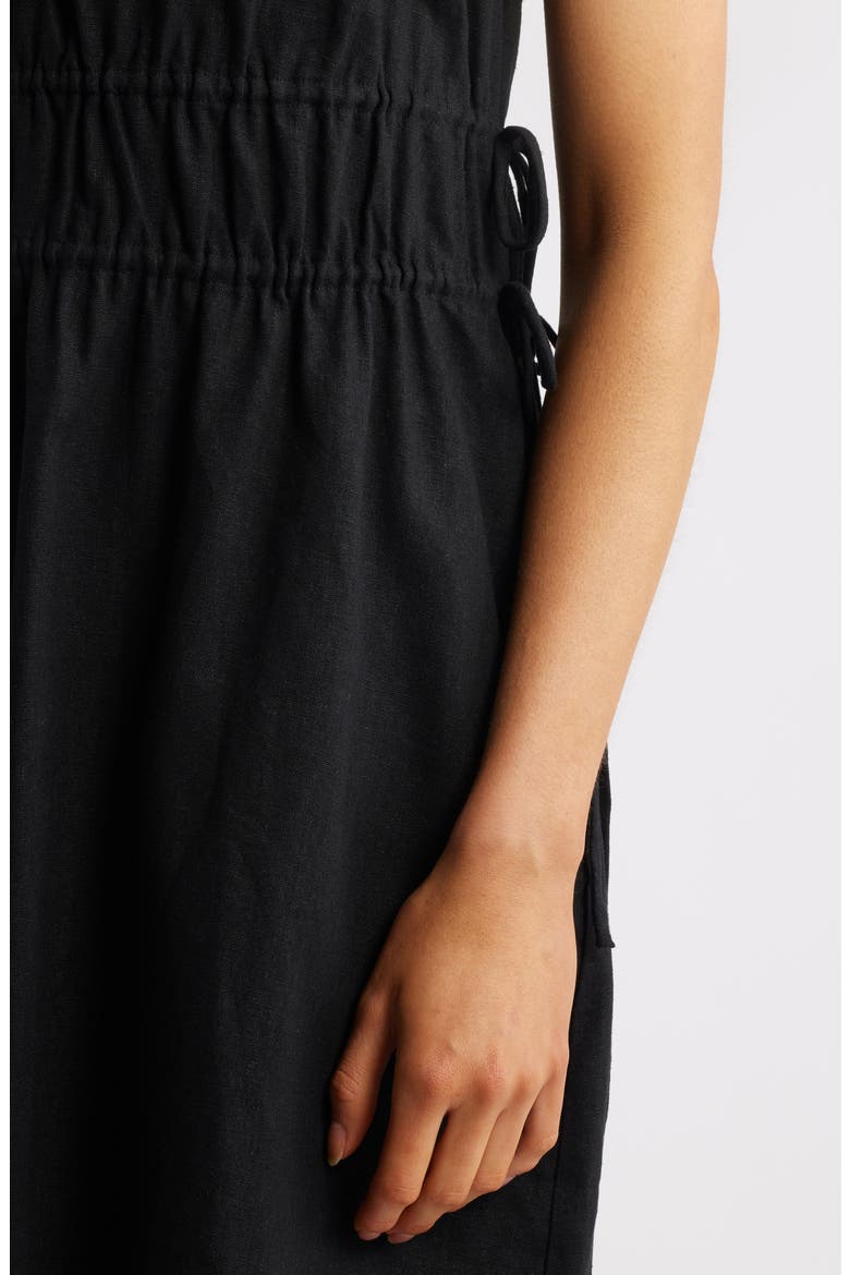 Drawstring Waist Linen Blend Minidress, Alternate, color, BLACK