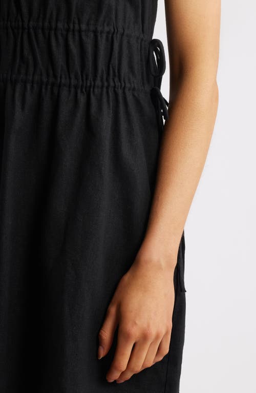 Charles Henry Drawstring Waist Linen Blend Minidress In Black