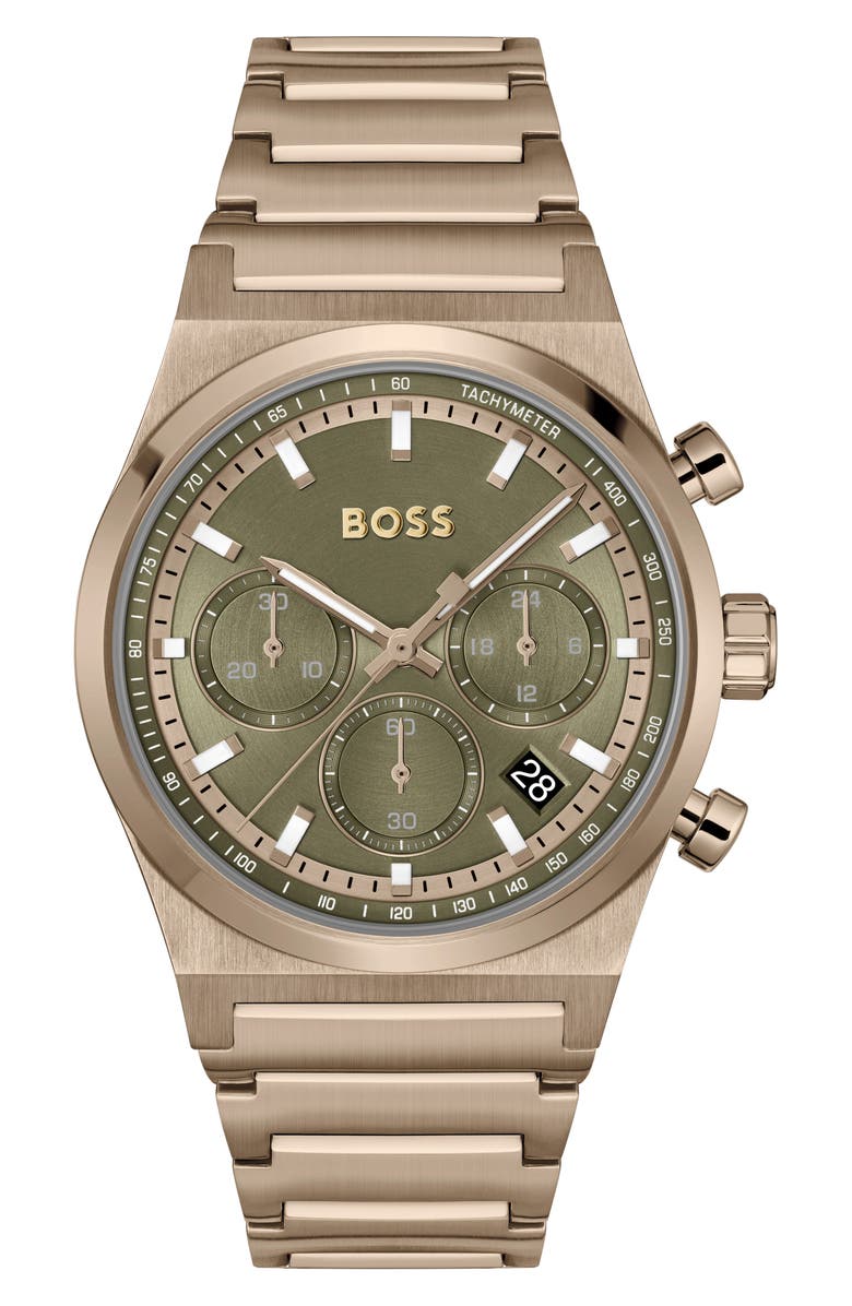 BOSS Candor Chronograph Bracelet Watch, 41mm, Main, color, Olive Green